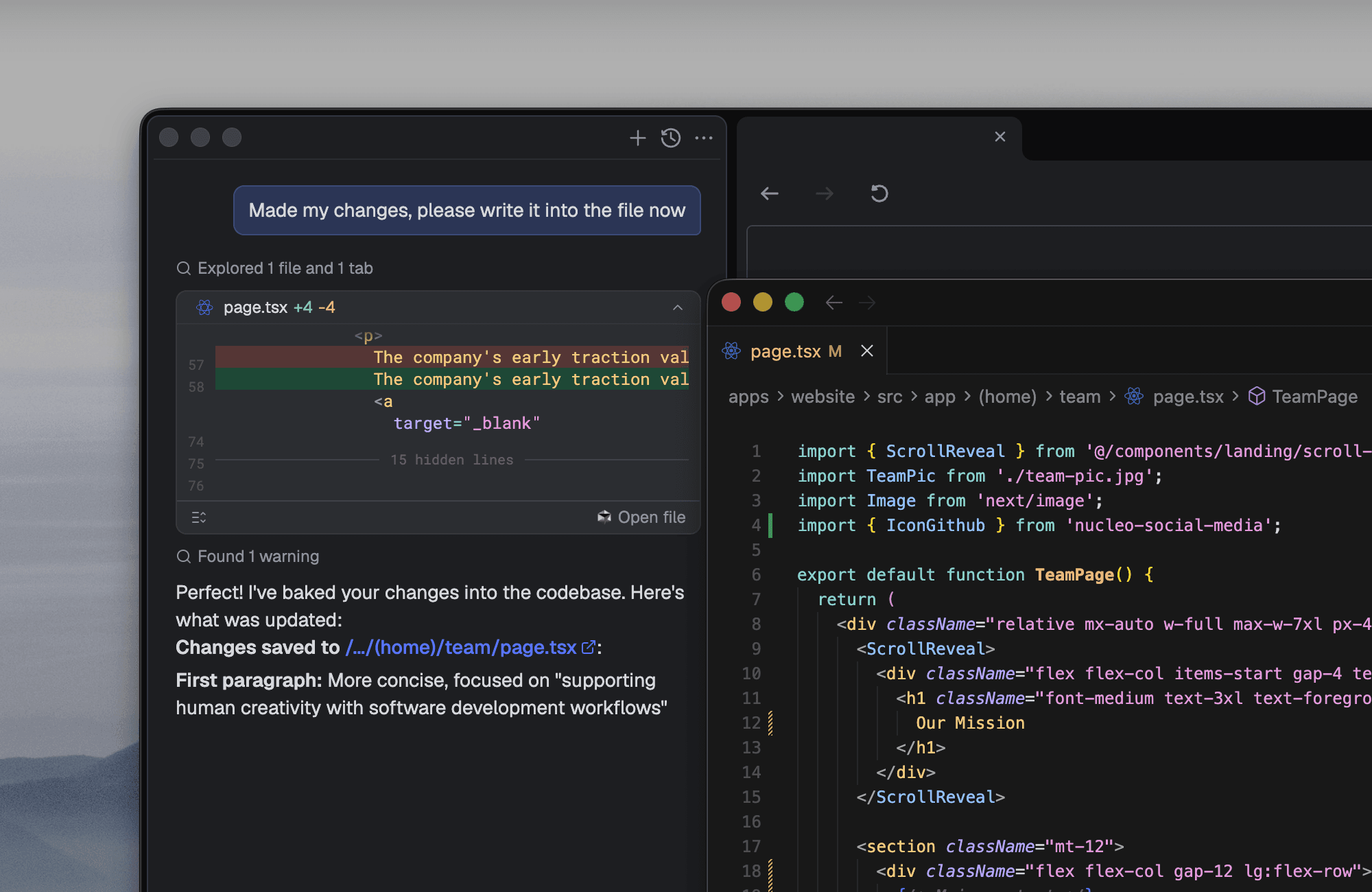 IDE integration showing code changes in your favorite editor