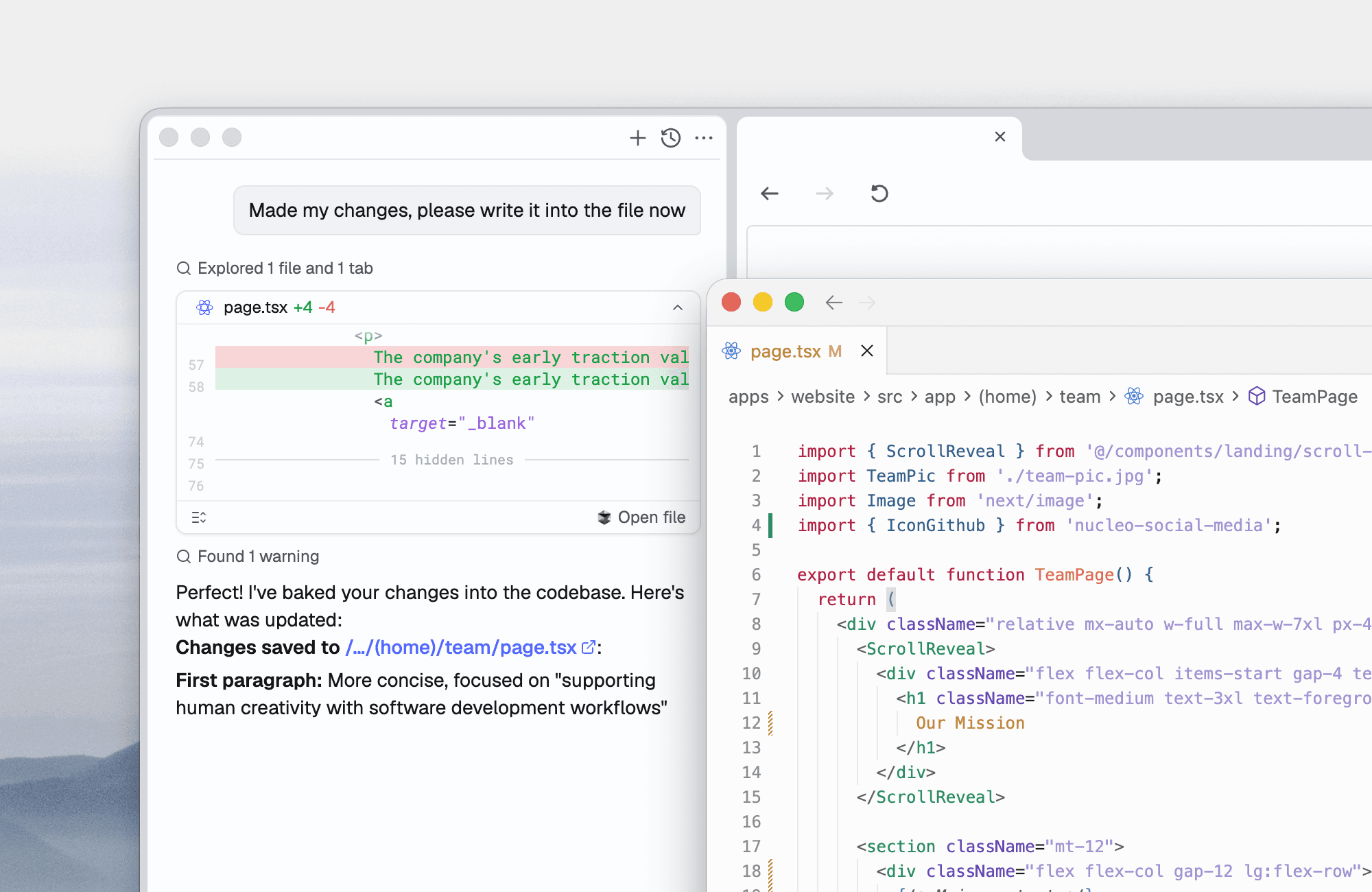 IDE integration showing code changes in your favorite editor