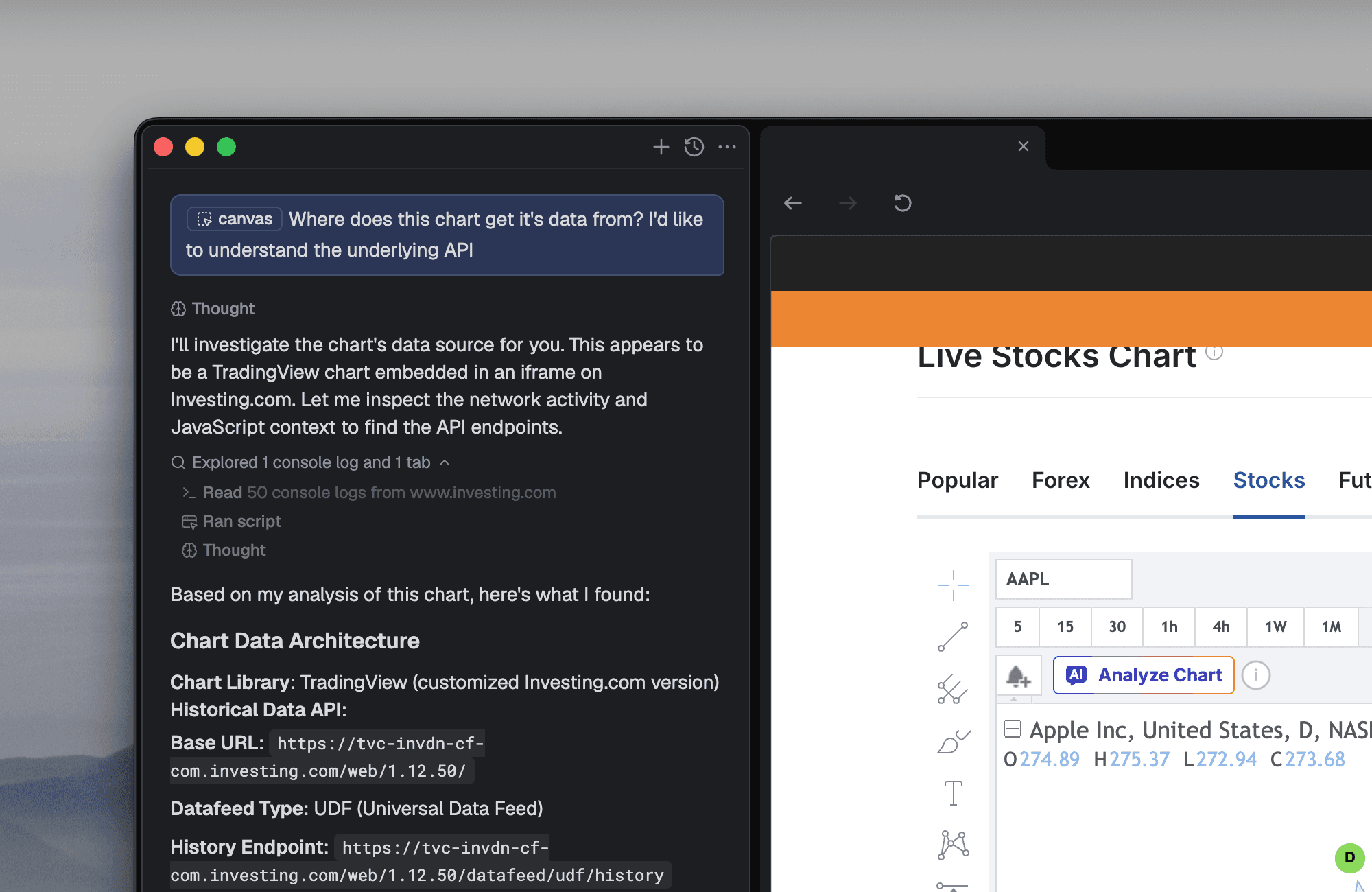Image showing a browser with an integrated coding agent