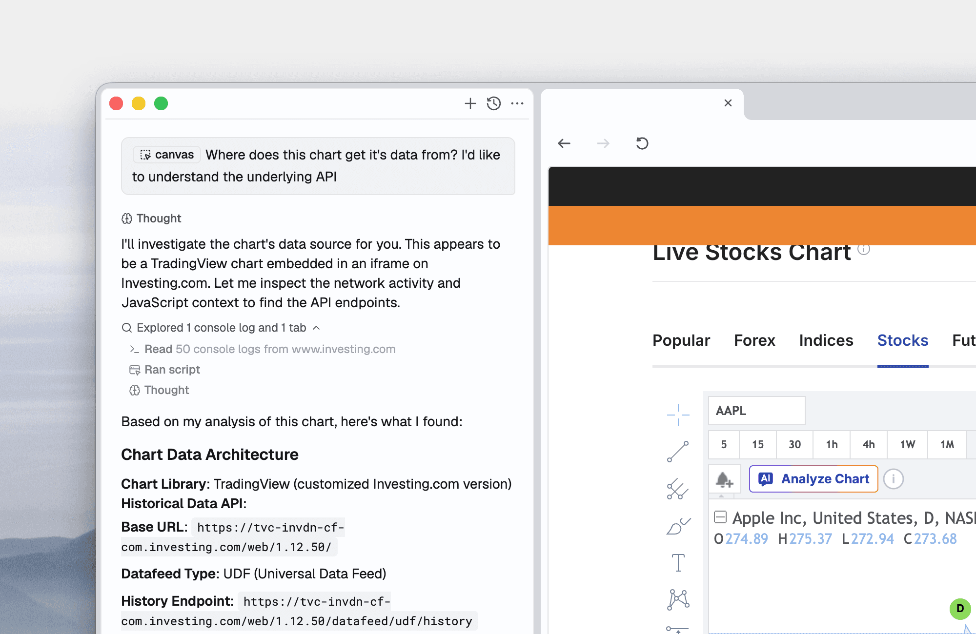 Image showing a browser with an integrated coding agent